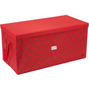 Simplify 96 Ornament Storage Box | Dimensions: 37.5"x 19"x 17.75" | Holds 96 Ornaments | Stackable | Easy Carry Handles | Red | Christmas Storage
