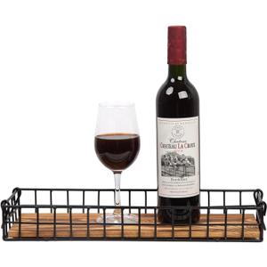 Rustic Torched Brown Wood Serving Tray Industrial Metal Wire Frame Handles Mesh Basket Rectangular Wooden Display Box Tabletop Kitchen Living Room Breakfast Party Office Supplies Decors