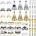 36 Pcs Black Golden Birthday Party Hats Set Includes 6 Party Cone Hats 6 Birthday Headband 12 Paper Glasses 12 Noise Makers Party Supplies for Photo Booth Props