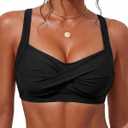 Women's Twist Front Bikini Top Large Bust Sporty Padded Swimsuit Bathing Suit Tops Only (Black, S)