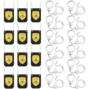 24 Pcs Police Pretend Play Mini Set Include 12 Police Badge Fake Officer Badge 12 Handcuffs Set Handcuffs for Men Cop Cosplay Accessories Cosplay Halloween Birthdays Gear