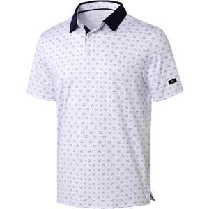 Obla Mens Golf Polo Shirts Short Sleeve Dry Fit Performance Moisture Wicking Casual Print Collared Golf Shirts for Men (X-Large, White Golf Clubs)