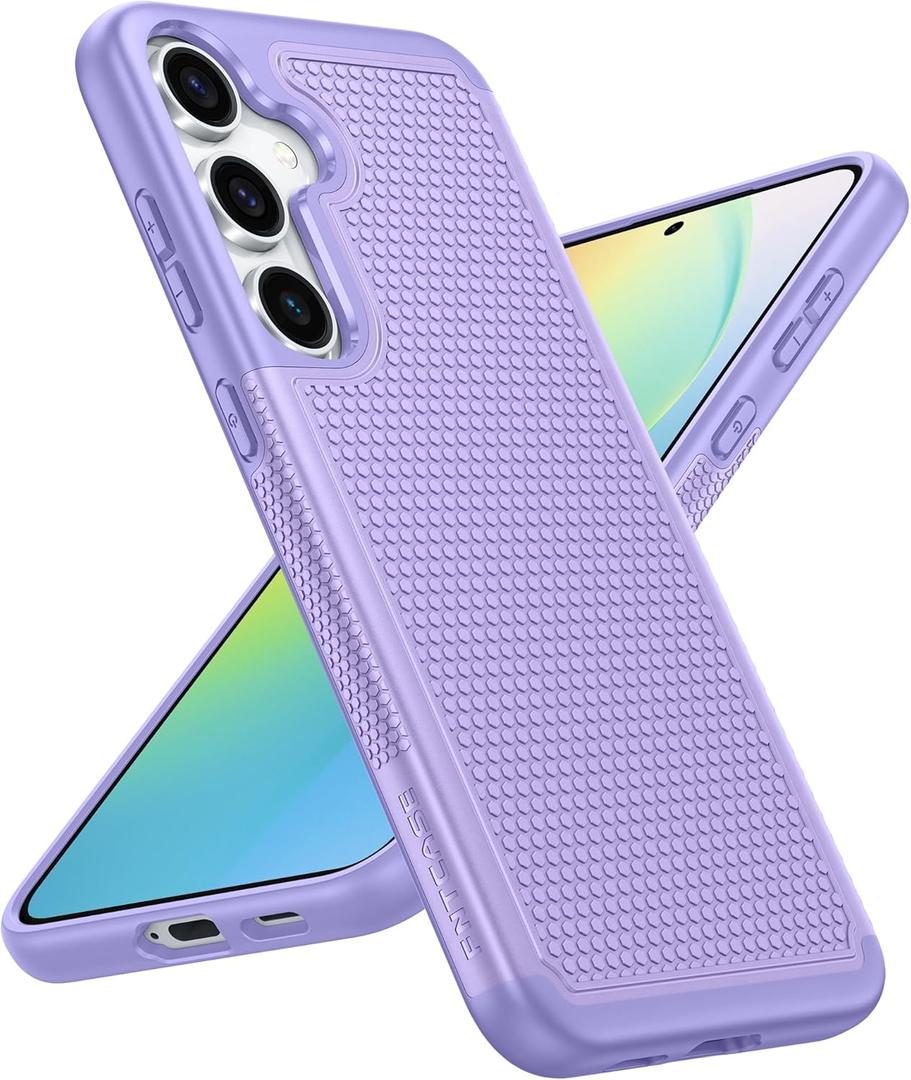 FNTCASE for Samsung Galaxy S24 Case: Dual Layer Heavy Duty Cell Phone Protective Cover Shockproof Rugged with Non-Slip Textured - Military Drop Protection Bumper Tough - 2024, 6.2inch Light Purple