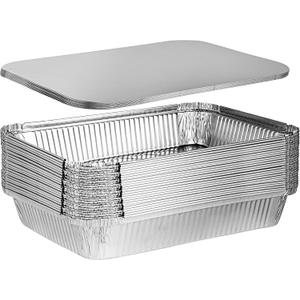 PLASTICPRO Disposable 4 LB Aluminum Takeout Tin Foil Oblong Baking Pans 12'' X 8'' X 2'' Inch With Cardboard Lids Bakeware - Cookware Perfect for Cakes, Lasagna, or Pack of 10 Pans and 10 Lids