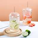 WHJY Glass Tumbler with Lid and Straw, Clear Travel Smoothie Cup, 16oz Heat Resistant Glass Drinking Cup with Lid and Straw - 2 Packs