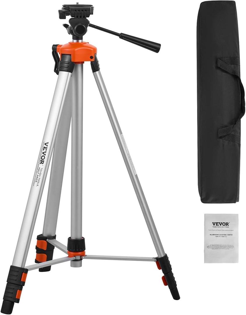 VEVOR Laser Level Tripod,  x 20 Thread Mount, 27.36-68.11 inch Height Adjustment with Integrated Level Bubble Lightweight Laser Scanner Stand, Retractable Legs Aluminum Tripod for Stable Measurement