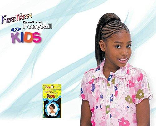 Freetress Braids YAKY Straight 10'' - Shake N Go Drawstring Ponytail for Kids #1B Off Black