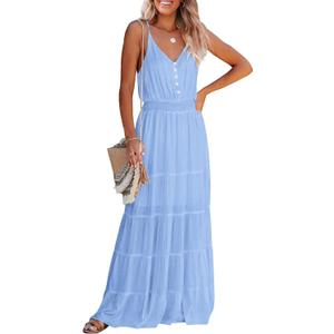 PRETTYGARDEN Women's 2026 Summer Maxi Dress Spaghetti Strap Sleeveless High Waist Beach Vacation Long Sundresses (Blue, S)
