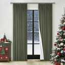 Olive Green Pinch Pleated 100% Blackout Linen Curtains for Bedroom 84 Inch Length Room Darkening with Liner Dark Green Window Curtains 84 Inches Long for Living Room Black Out Pleat Drapes Back Tab (40"W x 84"L (Pack of 2))