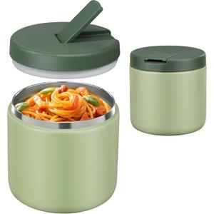 19oz Insulated Vacuum Food Jar with Buckle Lid Wide Mouth Soup Thermo for Hot Food Kids Leakproof Stainless Steel Lunch Container- Green-1Pack (17OZ)