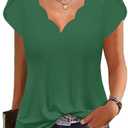 Womens Summer Tops Seashell Edge V Neck Shirts Petal Short Sleeve Top Dressy Casual Tunic Blouses, L