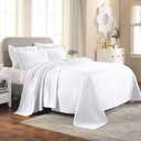 Superior Basketweave Cotton 3 Piece Bedspread Set, Home Bed Decor, Decorative Textured Bed Spread, 2 Pillow Shams, Airy Blanket, Matelasse Coverlet Bedding, Lattice Pattern, King, White