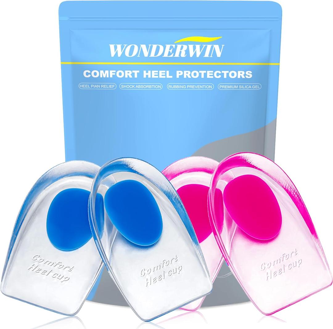 Gel Heel Cups for Heel Pain Relief  Shock Absorbing Silicone Inserts for Plantar Fasciitis & Achilles Tendonitis  Cushioned Heel Support Pads for All-Day Standing (2 Pairs-Medium)