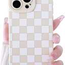 Compatible for iPhone 15 Pro Max Case Cute Checkerboard Lattice Plaid with Color Design for Girls Women Soft TPU Shockproof Protective Girly for iPhone 15 Pro Max Case-White