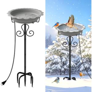 Webuys Heated Bird Baths for Outdoors, 100W Heated Birdbath Bowl for Outdoors for Winter with 5-Prong Metal Base Thermostat Control, Heated Bird Bath for Outside Winter Garden Patio Yard Lawn (Gray) 