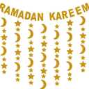 Glitter, Ramadan Kareem Banner - 10 Feet, No DIY | 13 Feet Hanging Gold Moon and Star Garland | Hanging Ramdan Decorations for Home 2025
