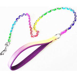 Rainbow Color Chain Chrome Plated Metal Dog Leash Dog Chain with Padded Handle,4mm 100cm
