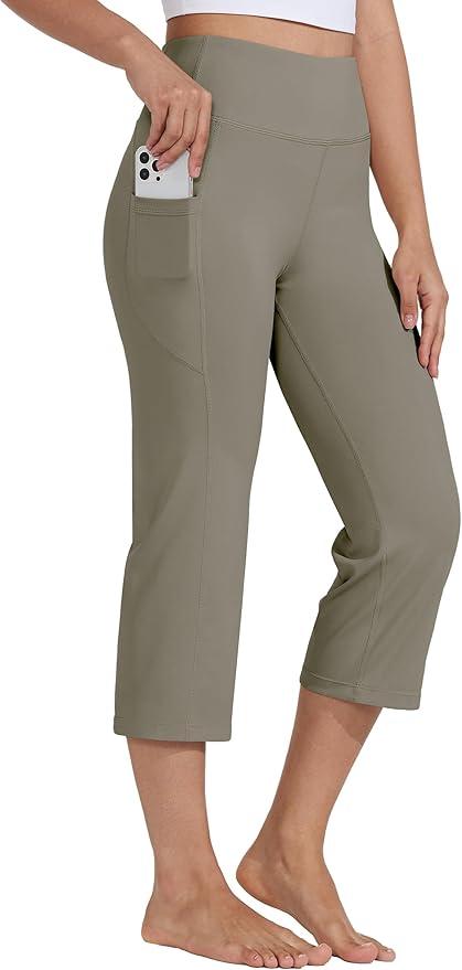 Willit Women's Yoga Capris Pants High Waist Leggings Crop Straight Leg Athletic Exercise Workout Capris, Size S