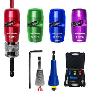 Wire Stripper for Drill for Inteior AWG 14 12 10 8 Gauge Set, US Electrical Wire Stripping and Twisting Tool, Drill Wire Stripper Nut Twister Tool (Blue Green Red Purple, AWG 14 12 10 8)