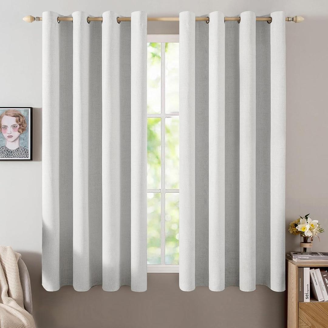 MIULEE Linen Textured Curtains for Bedroom Solid 100% Blackout Thermal Insulated Heathered White Grommet Room Darkening Curtains & Drapes Luxury Decor for Living Room Nursery 52 x 63 Inch (2 Panels)