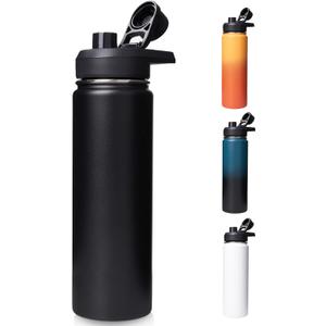 24 oz Insulated Water Bottle with Handle, 304 Stainless Steel Water Bottles with Wide Mouth, Double Wall Vacuum Sports Water Bottle, BPA Free, Keep Cold and Hot, Black