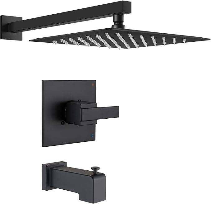 Ultrimkit 12" Rainfall Shower Faucet Compatible with Delta 13/14 Series Tub Trim Kit. (Valve& Catridge Not Inclued) (With Tub Spout, Matte Black)