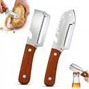 2 PCS Multifunctional Vegetable Peeler Set,2026 Upgraded Stainless Steel Kitchen Peelers with Wooden Handle, Bottle Opener, Julienne Cutter & Cutting Tip for Potato, Carrot, Fruits