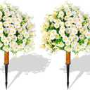 Jucgghk Vivid and Realistic Floral Art Pink/White Artificial Topiary Flowers,Set of 2 Beautiful Summer Plants for Front Door and Porch Decorations Wedding, Banquet, Funeral, Decorative Flowers(White)