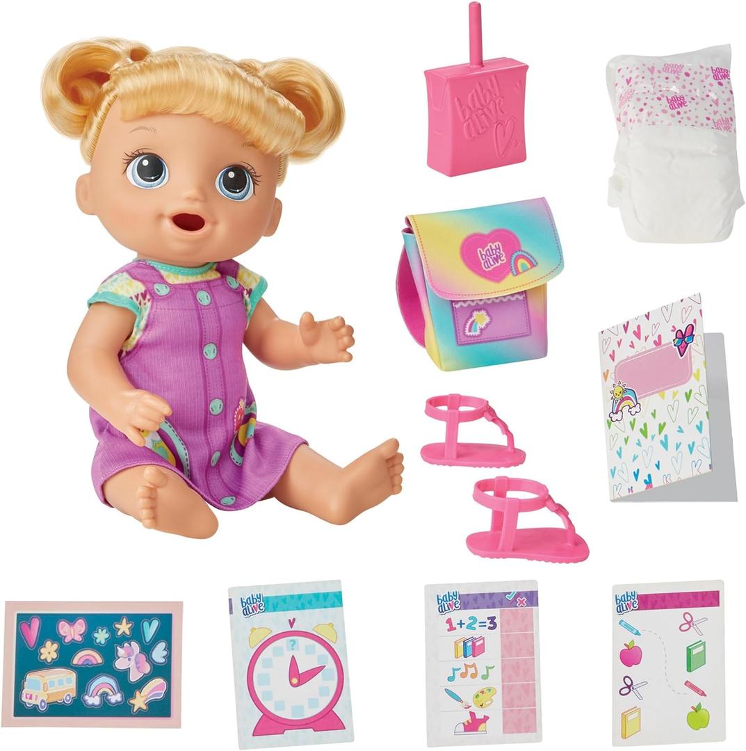 Baby Alive Time for School Baby Doll Set, 12 Inch, Back to School Toys for Girls & Boys, Blonde Hair, Preschool Gifts for Kids, Ages 3+