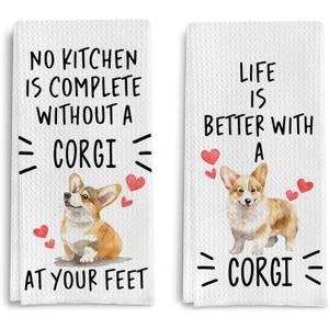 Corgi Dog Kitchen Towels,Corgi Hand Towels,Corgi Waffle Weave Kitchen Dish Towels for Kitchen Bathroom,Corgi Tea Towel,Corgi Gifts for Corgi Lovers(1624 Set of 2)