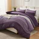 Litanika Purple Queen Comforter Set, 3 Pieces Striped Bedding Set, Lightweight Soft All Season Down Alternative Comforter Set (1 Gray&Purple Comforter, 2 Pillowcases)