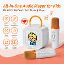 Kinglucky [New 2025 All-in-One Kids Audio Player, No Wi-Fi or Cards Needed, Built-in Stories, White Noise, Pixel Display, 2 Mics & Bluetooth, Screen for Toddlers & Girls (Gray-Orange)