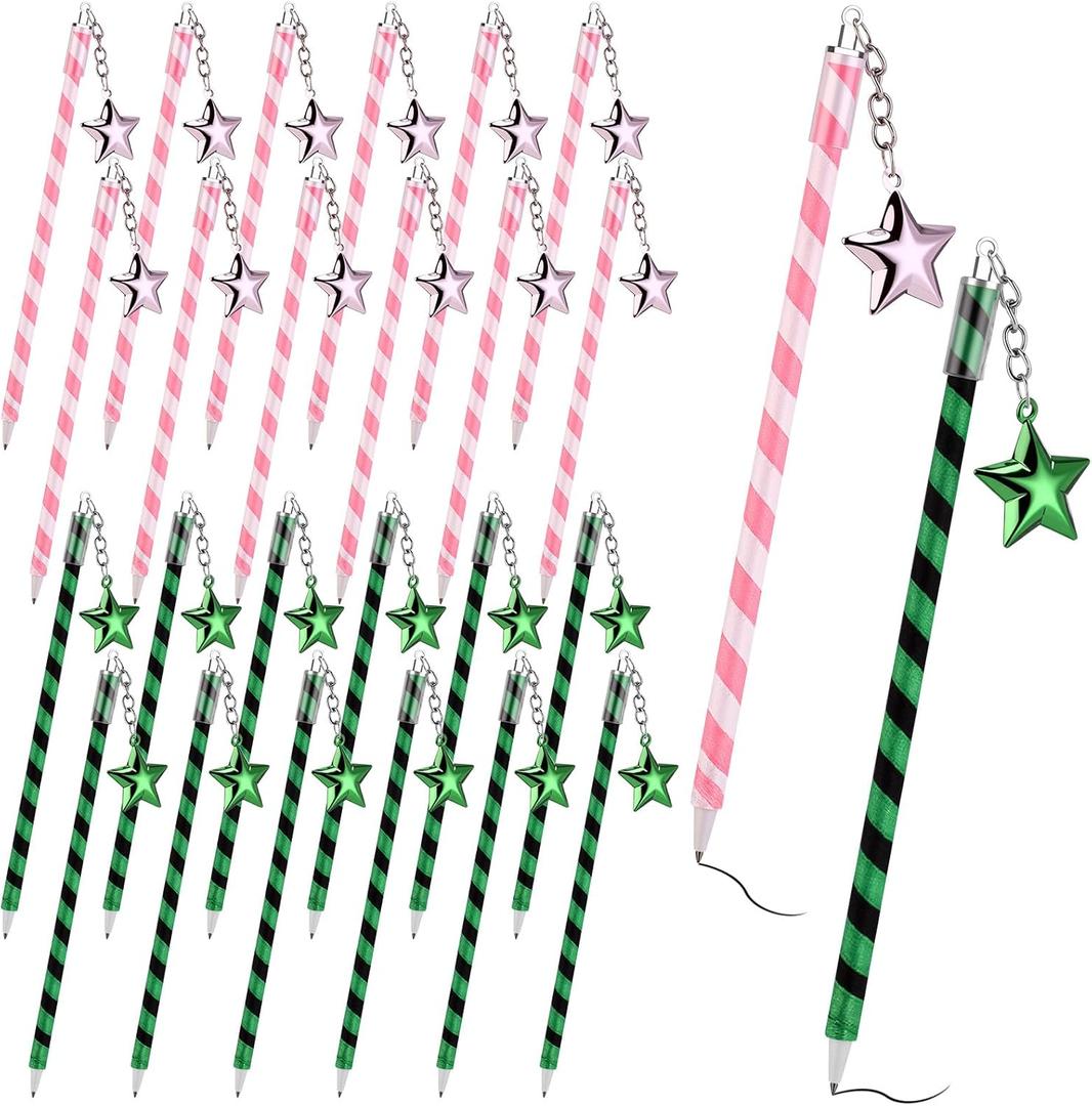 24 Pcs Halloween Witch Star Pens Stripe Rollerball Ink Ballpoint Pen Witch Birthday Gifts Halloween Party Decorations Star Fairy Supplies for Teens Adults School Office Home