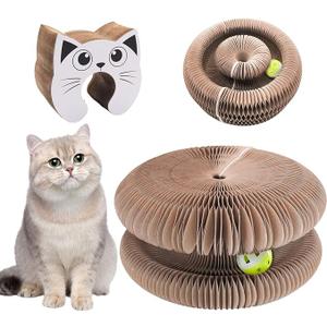 Kitty Kurlz Cat Toy, Magic Organ Cat Scratch Board, Compact Cats Accordion Toy, Foldable Interactive Cardboard Cat Scratcher Pad Toys with 1 Bell Balls for Indoor Cats