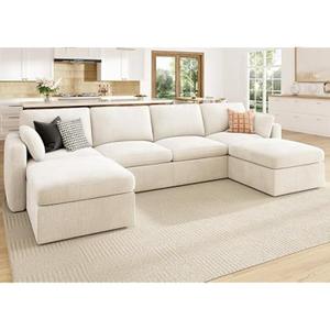 HONBAY Sectional Couch with Storage Seats, Modular Sectional Sofa with Storage Ottoman, U Shaped Sectional Couches for Living Room, Light Beige