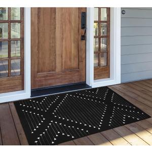 LIVEBOX Black Outdoor Entry Rug 2.4' x 3.7', Boho Porch Rug Washable Cotton Moroccan Front Door Mat,Hand-Woven Area Rugs Throw Carpet for Layered Entryway,Front Door Decor