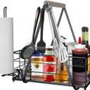 Picnic Caddy BBQ Utensil Caddy for Outdoor Grill Camping for Plate Cutlery CompartmentStorage with 3 Hooks Kitchenn Barbecue Accessories RV Patio Tailgate EssentialsEasy Carry Grilling Gifts for Men