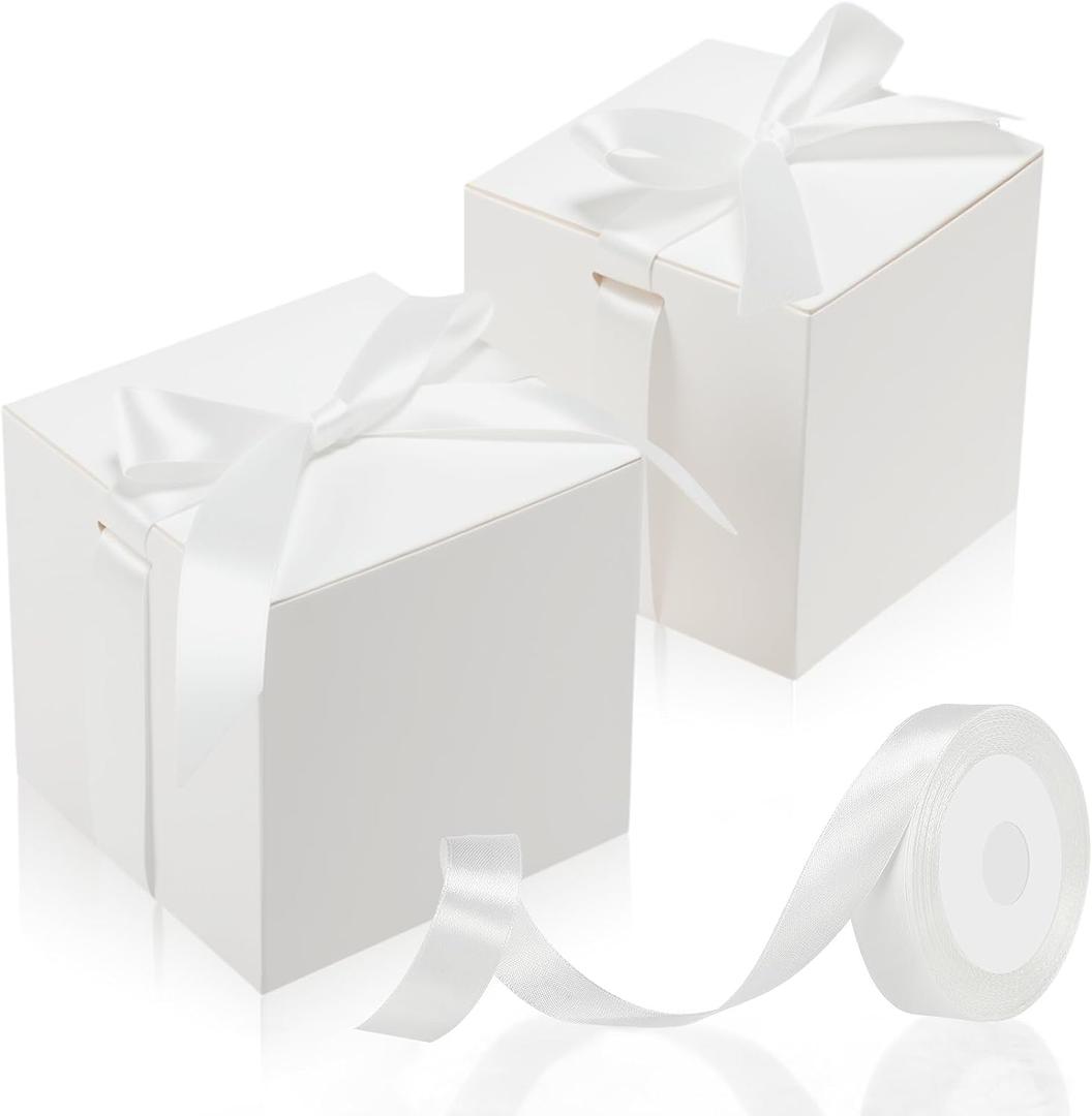 MotiMind 48 Pcs Wedding Gift Boxes with Ribbon Small Party Favor Boxes with Lids Mini Treat Candy Container for Easter Party Birthday and More(White,2 Inch)