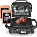 Ninja Woodfire Pro 7-in-1 Grill & Smoker with Thermometer, Air Fryer, BBQ, Bake, Roast, Broil - Portable Electric Outdoor Grill, Grey