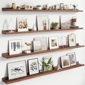 FLYJOE Floating Picture Ledge Shelves for Wall Set of 4, 56 Inch Wall Shelves with Lip Long Large Nursery Book Shelf for Toys Storage Kids Bookshelf Wall Mounted Living Room Bedroom Decor Frames