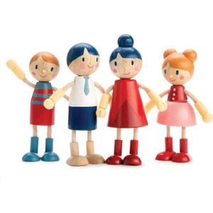 Tender Leaf Toys - Doll Family - Cute Wooden Flexible Doll Family for Kid's Dollhouse, Four Pcs of Multicultural Mom, Dad, Boy and Girl - Age 3+
