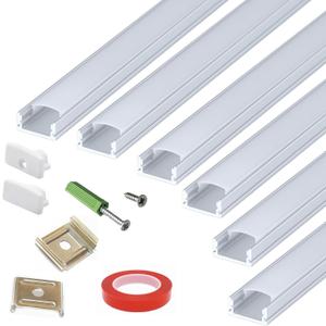 LED Strip U Channel Diffuser 6-Pack 1FT,17X7.5MM Surface Mounted Aluminum Track with UV Resistance Milky Cover Cabinet Flush Installed Low Profile with Double Sided Tape (Silver)