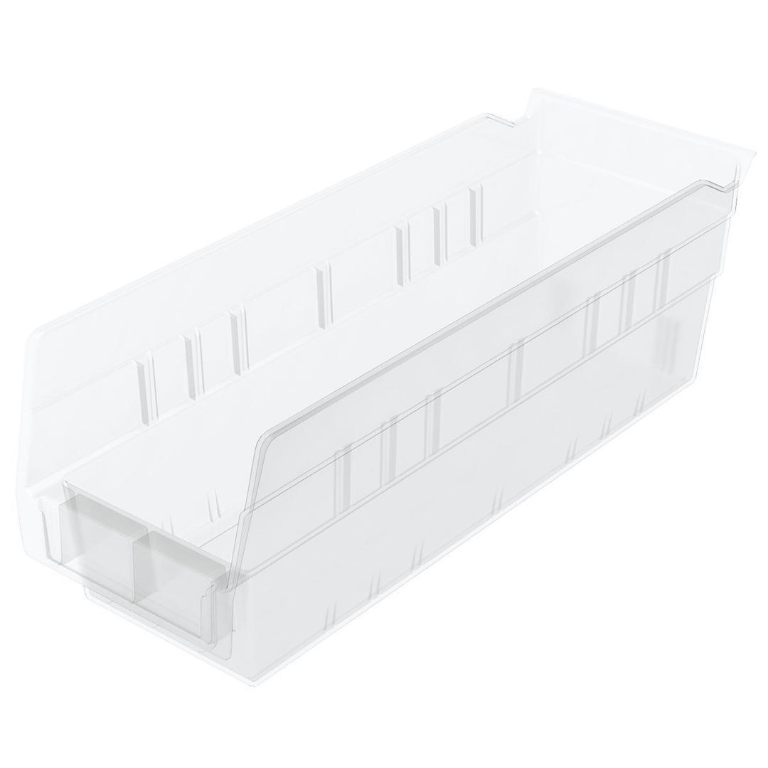 Akro-Mils 30120 Plastic Shelf Bins, Heavy Duty Storage Bins for Garage, Closet, and Drawer Organization, 12-Inch x 4-Inch x 4-Inch, Clear, 24-Pack