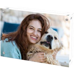 Acrylic Picture Frame 4x6, Double Sided Photo Frames for Refrigerator with Magnetic Corners, Transparent Acrylic Frame for Desk or Tabletop Display Family, Wedding, Baby Pictures(1 Pack)