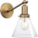 PERMO Industrial Vintage Slope Pole Wall Mount Single Sconce with Funnel Flared Clear Glass Shade Wall Sconce Light Lamp Fixture Hardwired (Antique)