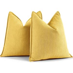 ZWJD Yellow Pillow Covers 20x20 Set of 2 Chenille Throw Pillow Covers with Elegant Design Soft and Luxurious Decorative Throw Pillows for Couch, Bed, and Home Decor