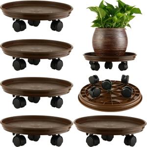 5 Packs Extra-large Plant Caddy with Wheels 15" Rolling Plant Stands Heavy-duty Plant Dolly Plastic Planter Roller Base Pot Movers Plant Saucer on Wheels Indoor Outdoor Plant Tray Coaster, Matte brown