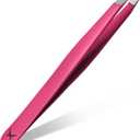 Slanted Stainless Steel Tweezers for Men & Women - Precision Eyebrow Tweezers for Facial Hairs, Strong Grip, Fine Tip, Professional Tweezer for Plucking & Grooming (Neon Pink)