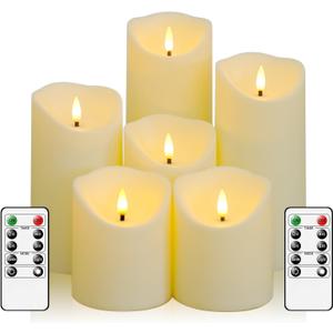 Fo32won Flameless Flickering Candles with Remote Timer, Set of 6 Ivory Led Battery Operated Candles for Home Decor Xmas Halloween (D3 x H3 3" 4" 5" 6" 7")