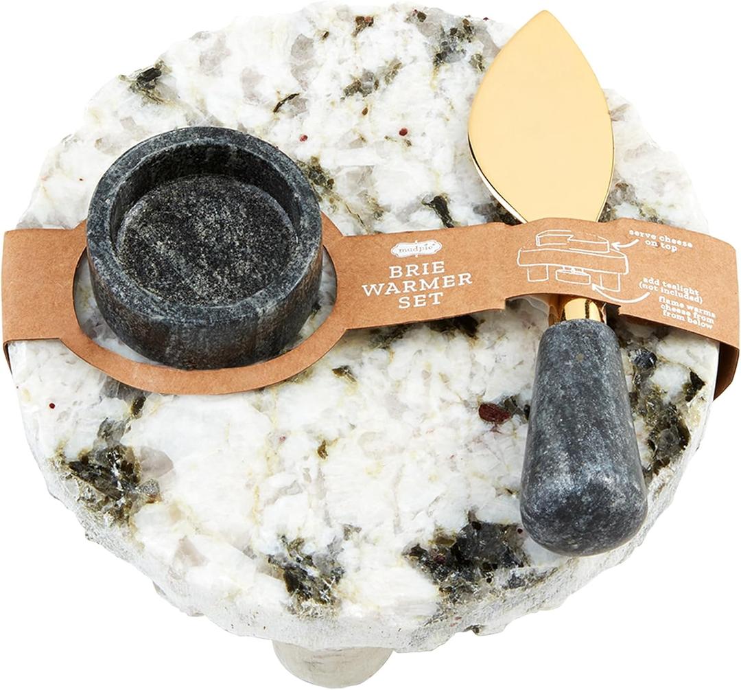 Mud Pie Granite Brie Warmer; Knife 4 1/2" | Warmer 1 1/4" x 2" Dia | Stand 2 3/4" x 6" Dia